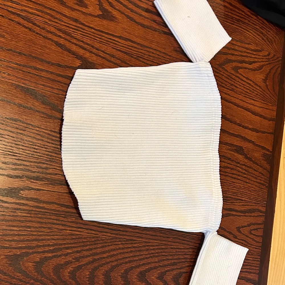 Active USA Off-the-Shoulder White Ribbed Sweater